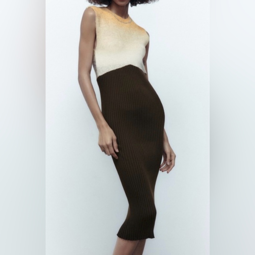 NEW Zara Women’s Combination Sweater Dress Small Sleeveless Midi Bodycon Ribbed